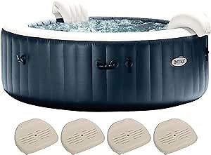 Intex 28431EP PureSpa Plus Portable Inflatable Hot Tub Bubble Jet Spa, 85" x 28" & Slip Resistant Inflatable Hot Tub Seat Spa Accessory (4 Pack)