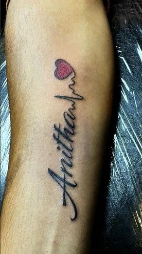 💓⚡ Where Every Beat Spells Love! ⚡💓| #heartbeattattoo #nametattoo