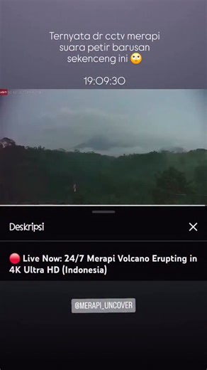 Merapi Uncover on Instagram: "Suara Petir Menggelegar Terekam CCTV Merapi Yogyakarta – Sebuah rekaman video dari kamera pengawas (CCTV) yang memantau aktivitas Gunung Merapi menjadi viral setelah menangkap suara dentuman keras yang diduga kuat berasal dari sambaran petir. Video yang beredar menunjukkan pemandangan lereng Merapi yang diselimuti kabut tebal pada waktu malam hari, diikuti oleh suara yang sangat menggelegar dan memekakkan telinga. Rekaman tersebut memiliki timestamp sekitar pukul 19