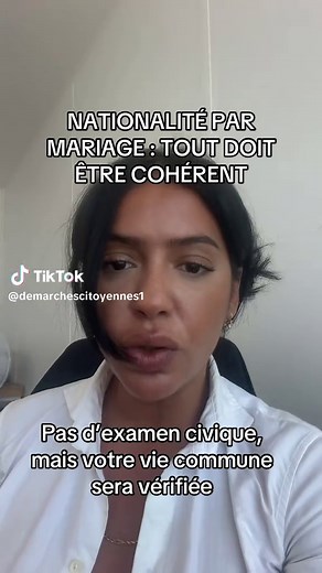 Pour une demande de nationalité française par mariage, il n’y a pas d’examen civique. En revanche, une enquête de police ou de gendarmerie et un entretien permettent de vérifier notamment la réalité et la continuité de la vie commune. Faites donc attention à ce que votre dossier et vos déclarations soient cohérents avec votre situation réelle 🇫🇷 #NationaliteFrancaise #NationaliteParMariage #Mariage #EntretienNaturalisation #VieCommune