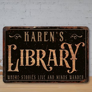 Personalised Library Metal Sign: Vintage Style Faux Rust Effect - A4 - Etsy Canada