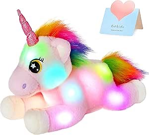 BSTAOFY Big Light up Pink Unicorn Stuffed Animal LED Unicorn Soft Plush Toy Birthday Valentines Christmas for Kids Girls 16.5‘’