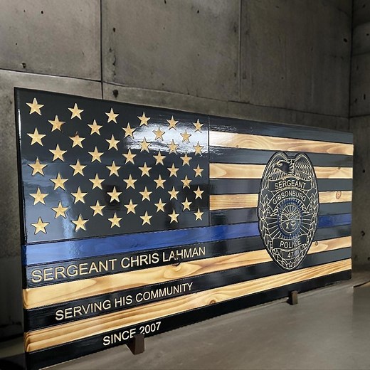 Police Personalized Rustic Wooden American Flag, Custom Thin Blue Line Police Flag: Carved Wooden American Flag, Retirement Gift, - Etsy