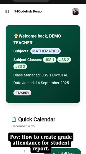 Adding grades and attendance to student reports just got easier 📘✅ With EduSuite, everything is accurate, organized, and just a few clicks away. Simplify reporting. Save time. Stay in control. #EduSuite #94CodeHub #SchoolManagementSystem #EdTech #StudentReports #AttendanceTracking #GradeManagement #SchoolAdmin #TeachersOfInstagram #DigitalSchool | 94codehub Edusuite
