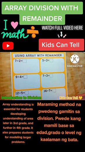Array Division with Remainder for Kids
