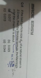 If the bed particle size d50 of a natural stream is 2.0 mm, the... | Filo