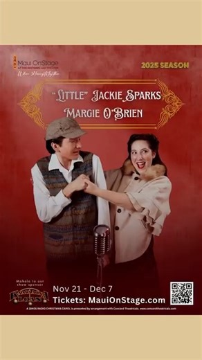 Meet Sam Castillo and Amber Rose Seeling as “Little” Jackie Sparks and Margie O’Brien in A 1940’s Radio Christmas Carol 🎄 Opening Fri, Nov 21st at Maui OnStage! Running for 9 performances only ✨ ❤️ Mahalo to our show sponsors Kama’aina Loan and 99.9KISSfm 🎟️ $10-$45 at mauionstage.com #wailuku #maui #hawaii #mauievents #mauiactivities #mauichristmas | Maui OnStage