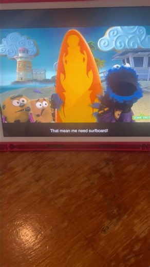 Sesame Street: cookie monster relaxes on pecan sandy beach | smart cookies using surfboard to surf