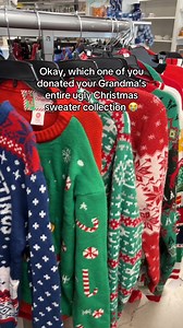 4.1K views · 15 reactions | Who donated these Ugly Christmas sweaters? Someone's Grandma is not going to be happy this holiday season.  #UglyChristmasSweaters #ChristmasSweaters #ThriftedSweaters | Goodwill Southern California | Facebook