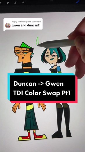 Reply to @skrungley Gwen/Duncan color swap! Part 1 duncan will be done after this :) #tdi #fyp #colorswap #gwentdi #totaldramaisland #foryou #duncantdi #procreate #gothgirl #punk #gwuncan #part1