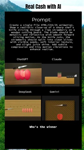 ChatGPT vs Gemini vs DeepSeek vs Claude - Realistic Knife Cutting Strawberry (HTML/CSS/JS) #chatgpt