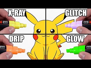 Drawing Pikachu| 4 different styles || satisfying and colored 🎨✨🤩