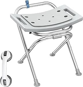 Heavy Duty Stainless Steel Shower Seat, Folding Bath Chair for Inside - 400lbs Gray, Portable&Compact Handicap Stool, Shower Stool for Seniors, Adults, Injured