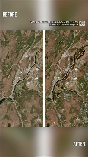Before and after satellite images of floods in Minden, Ontario | #flooding
