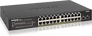 NETGEAR 26-Port PoE Gigabit Ethernet Smart Switch (GS324TP) - Managed, with 24 x PoE+ @ 190W, 2 x 1G SFP, Desktop or Rackmount, S350 Series