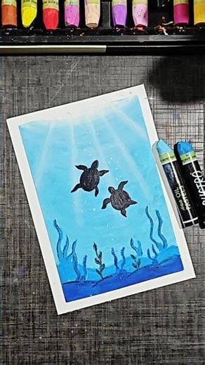 Easy Underwater Turtle Drawing 🌊🐢 | Oil Pastel Art Tutorial for Beginners