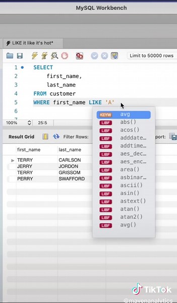 SQL For Beginners: Pattern Matching🙌 #sql #tutorial #data #analytics #learnontiktok #mavenanalytics