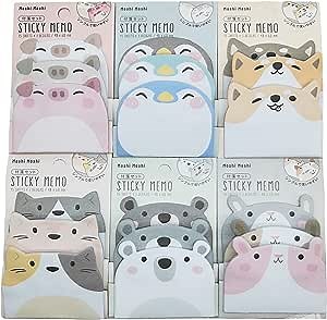 Cute Animal Sticky Notes Kawaii Stationary 6 Packs Self-Stick Note Pads Memo Pad Sets for Pet Lovers Kids Office School Gift Idea