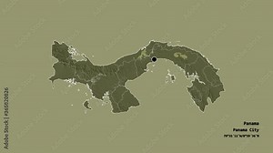 Kuna Yala, indigenous territory of Panama, with its capital, localized, outlined and zoomed with informative overlays on a administrative map in the Stereographic projection. Animation 3D