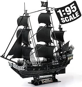 CubicFun 3D Puzzles Large Pirate Ship 26.6" Difficult Watercraft Model Ship Building Kits Toys for Adults and Teens, Queen Anne's Revenge 308 Pieces