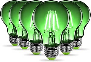 Feit Electric A19/TG/LED/6 25W Equivalent Dimmable Clear Glass Filament Colored LED Light Bulbs, Green, 6-Pack, 2.4" D x 4" H