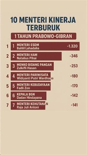 Daftar 10 Menteri dengan Kinerja Terburuk di 1 Tahun Prabowo-Gibran, Baklil Dapat Skor Minus 1320