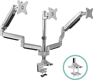 Triple Monitor Stand Mount - Full Motion Swivel 3 Monitor Desk Mount Stand Articulating Gas Spring Arms Fits Computer Screens 13 to 32 inches, Each Arm Holds up to 15.4 lbs