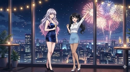 LDX on Instagram: "Yueyue Qing's Diary: Fireworks, Champagne, and a Little Secret Date: December 31st (New Year's Eve! 🎆) Weather: Cold outside, but the city is sparkling like a dream! Happy New Year!! ✨ Tonight was the company’s countdown party in that amazing skyscraper! The view from the floor-to-ceiling windows was absolutely breathtaking—it felt just like a scene from a Shinkai movie, with the city lights and fireworks exploding in slow motion. I was so excited! I wore my favorite white sh