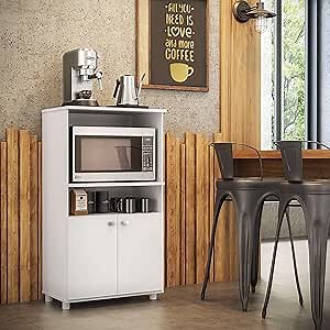 Multimóveis Microwave Stand with Storage, Kitchen, Pantry or Office Storage Cabinet with 2 Doors and 2 Open Shelves, Appliance Cabinet, Stand Alone Microwave Cart Organizer, White, 25" W x 45" H