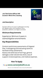 12K views · 25 reactions | Job Title: Claims Officer (40 Positions) Division: Operations Reference No: 5766 Location: Menlo Park, Gauteng Kindly Find the Application Link in The Comments section to Apply | Job opportunities Available for 2025 | Facebook
