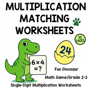Dinosaur Multiplication Matching Worksheets | Times Tables Practice Game | Grade