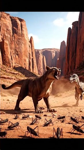 Velociraptor vs a swarm of giant prehistoric locusts in a Prehistoric World