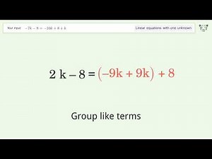 Linear equation with one unknown: Solve -7k-8=-10k+8+k step-by-step solution