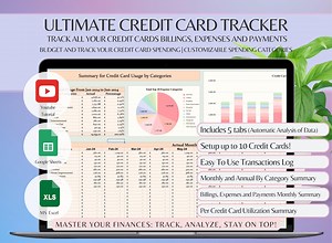Ultimate Credit Card Tracker Spreadsheet Excel Template to Manage Payment Balance Debt and Spending in Google Sheets Credit Billing Tracker - Etsy