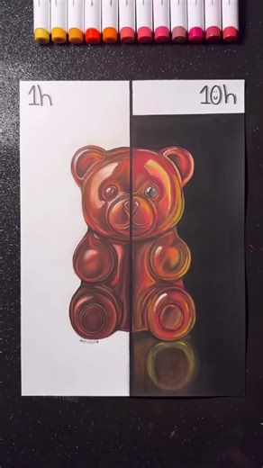 1 hour vs 10 hours gummy bear drawing comparison