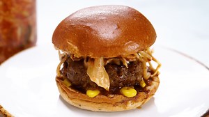 Korean BBQ burger with kimchi slaw