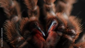 hairy, large spider mandibles, chelicerae, chelicera, Grammostola Rosea rotating, extreme macro, close Stock Video