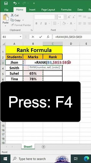 🎥 Excel RANK Formula: Elevate Your Data 📊#ExcelTips #ExcelRank #DataAnalysis #ExcelShorts #excel