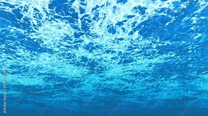 Digitally generated simple underwater background. View from under the wavy water with foam to the light. Realistic three dimensional animation.