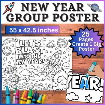 New Year Collaborative Poster! January Bulletin Board Craft, Space Wall Mural