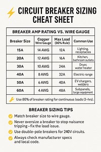 Circuit breaker sizing cheat sheet 🤷 #electrical 🔌 | Hetronics Electrical Work limited