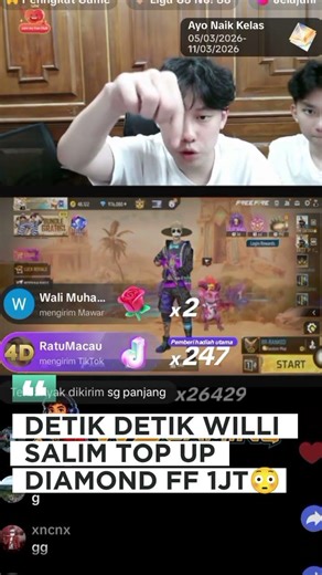 BAHKAN SISTEM BUAT TOP UP FF EROR GARA² WILLI SALIM TOP UP 1JT DIAMOND FF #WILLISALIM #shortvideo