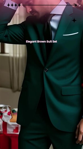 2pcs Men'S Suit Set - Elegant & Brown Dress Suits with Notch Lapel Collar, Long Sleeve, Slim Fit, High-Quality Fabric, Perfect for Weddings, Business, Parties, Formal Events | Elegant Dress Suits | Tailored Fit, Wedding Attire|Slim Fit Suits|Highqua