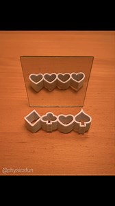 Ambiguous Suits & Hearts: I first discovered and posted the work of mathematician Kokichi Sugihara’s amazing ambiguous object illusions in 2017. Here is one more really nice example of his original work that was sent to me a few months back by my good friend Tim Rowett. ➡️ Follow the link in my profile for info about where to get this illusion and other amazing items featured here on @physicsfun #illusion #ambiguouscylinder #geometry #mirrorreflection #physics #physicsfun #ambiguousobject #kokic