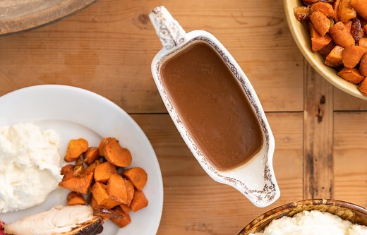 PRINT the recipe: https://www.wyseguide.com/homemade-gravy/ We made the turkey yesterday (check out the video if you missed it) and now we can make gravy from the drippings! Two birds, one stone, right? I took some tips from Grandma Alice and used the reserved potato water, combining it with cornstarch. The result was a silky, smooth, and shiny gravy! INGREDIENTS: - 1 cup pan drippings from roasting turkey - 2 cups potato water or stock - 2 tbsp cornstarch - 2 tbsp cognac INSTRUCTIONS: - Whisk t