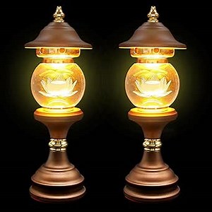 1 Pair Color LED Lotus Lamp - 110V US Plug Crystal Lotus Lamp Pagoda Buddha Lamp Night Light with Adjustable Switch Home Buddhist Supplies Meditation Buddhist Temple 10 Inch