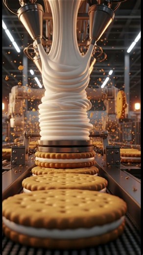 Cream Biscuit Production Process 🍪| Giant Machines & Satisfying Automation #foodfactory #shortvideo