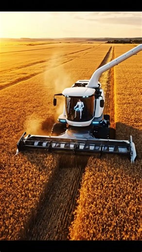 Girl Operates Giant Futuristic Wheat Harvesting Machine | Next-Gen Smart Farming