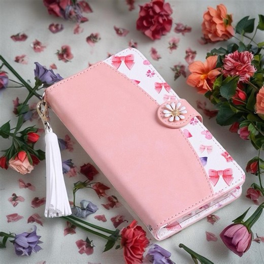 Bloom Leather iPhone Wallet Case | Minimal Floral Art With Card Holder & Flip Phone Case - Etsy