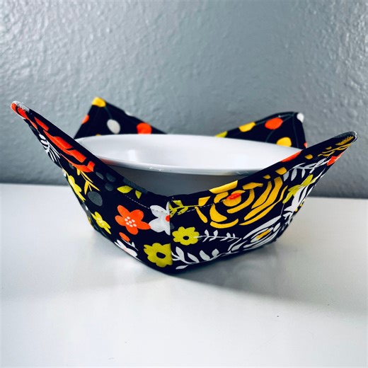 Microwave Bowl Cozy, Neon Floral, Reversible Cotton Cozy - Etsy